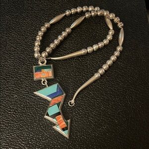 Native American Frank Yellowhorse sterling silver inlay necklace